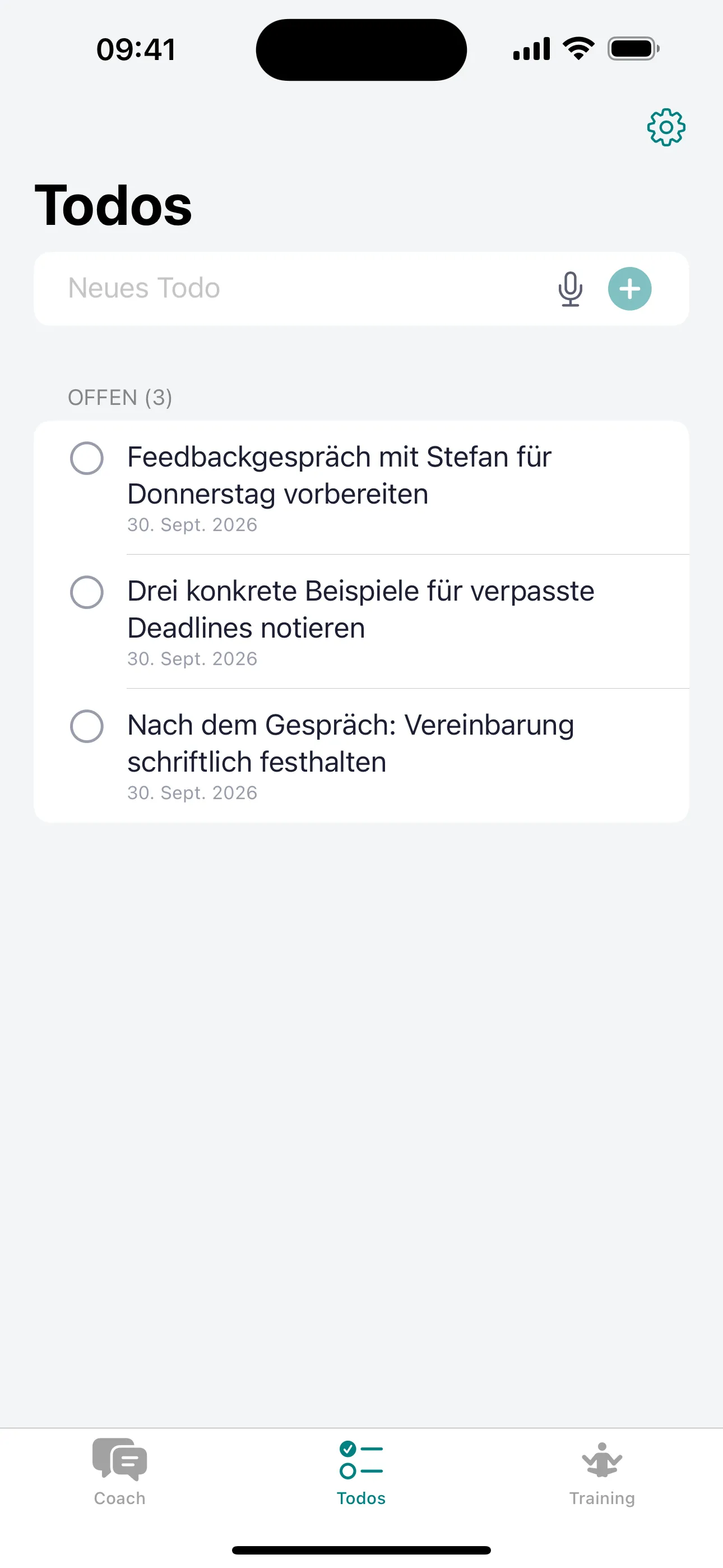 Todo-Liste mit drei offenen Aufgaben zur Vorbereitung eines Gesprächs